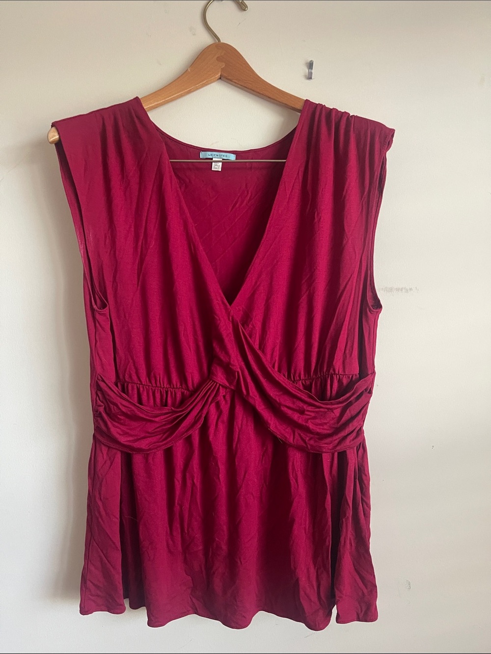 Sleeveless Draped V-Neck Tunic Top - Berry
